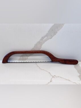 Rustic Wooden Bagel Cutter 15.5” Bread Slicer Handheld Kitchen Tool